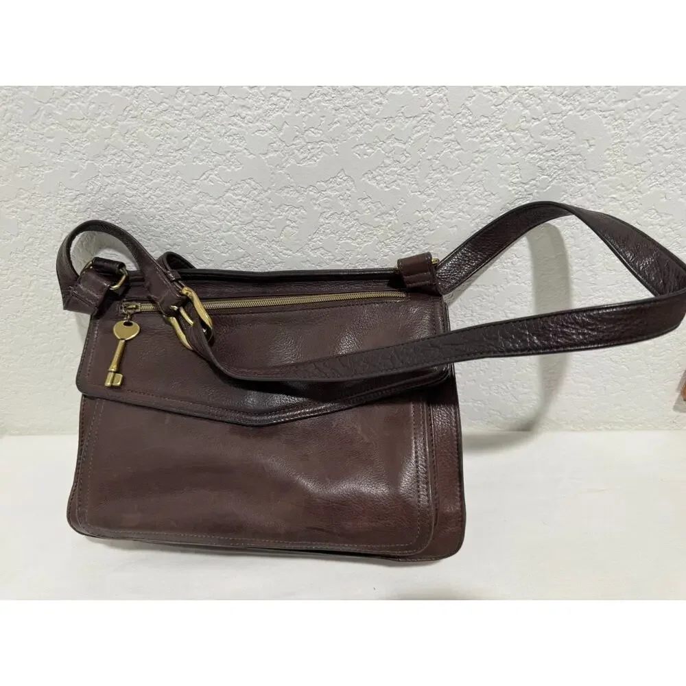 Vintage FOSSIL Brown Leather Purse Handbag Crossbody 75082